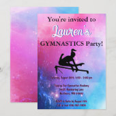 Girls Gymnastics Birthday Party Invitation Kaart (Voorkant / Achterkant)