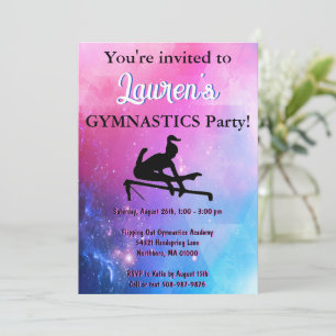 Girls Gymnastics Birthday Party Invitation Kaart