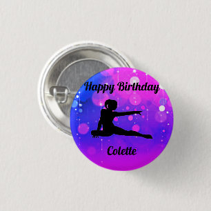 Girls Gymnastics Happy Birthday Button