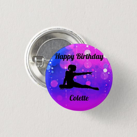 Girls Gymnastics Happy Birthday Button (Voorkant /achterkant)
