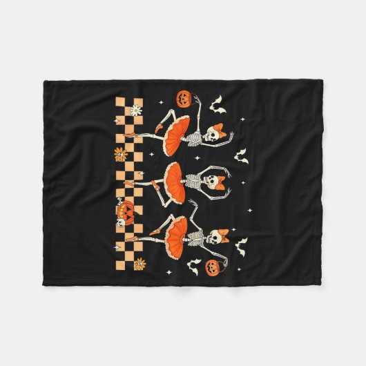 Girls Halloween Ballet Skeleton Pumpkin Girls Skel Fleece Deken (Voorkant (Horizontaal))