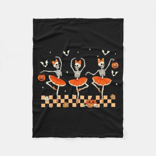 Girls Halloween Ballet Skeleton Pumpkin Girls Skel Fleece Deken (Voorkant)