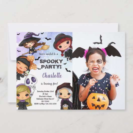 Girls Halloween Birthday-uitnodigingen met foto Kaart (Voorkant)