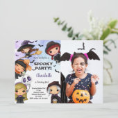 Girls Halloween Birthday-uitnodigingen met foto Kaart (Staand voorkant)