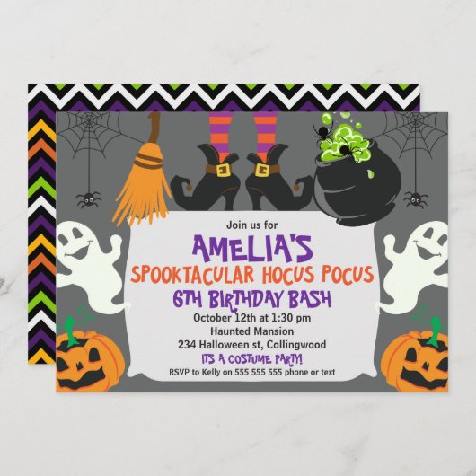 Girls Halloween Spooktacular Birthday Invitation Kaart (Voorkant / Achterkant)