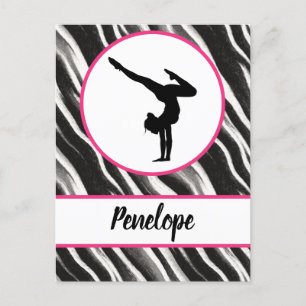 Girls Handstand Zebra Print Faux Fur Briefkaart