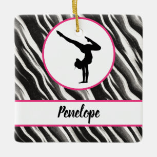 Girls Handstand Zebra Print Faux Fur Keramisch Ornament