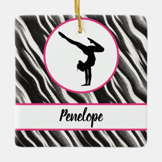 Girls Handstand Zebra Print Faux Fur Keramisch Ornament (Voorkant)