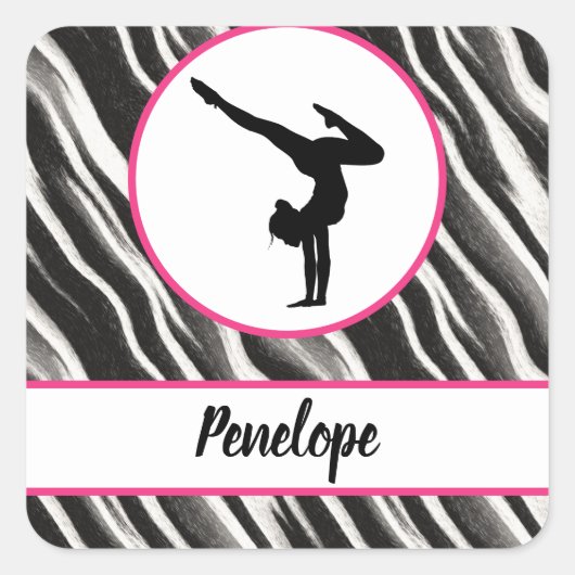 Girls Handstand Zebra Print Faux Fur Vierkante Sticker (Voorkant)
