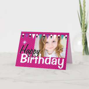 Girl's Happy Birthday Kaart - Roze Stippen