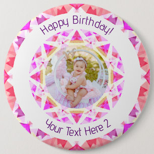 Girls Happy Birthday Vibrant Pink Star Aangepast t Ronde Button 6,0 Cm