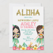 Girls Hawaiian Luau Birthday Invitation Kaart (Voorkant)