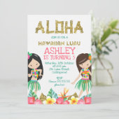 Girls Hawaiian Luau Birthday Invitation Kaart (Staand voorkant)