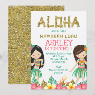 Girls Hawaiian Luau Birthday Invitation Kaart