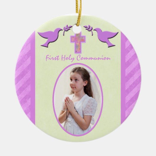 Girl's Heilige Communion Foto Ornament Keepomwille (Voorkant)