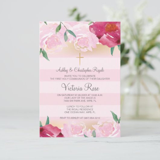 Girl's Heilige Eerste Uitnodiging van de Communie (Staand voorkant)
