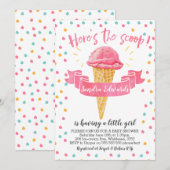Girls Here's The Scoop Baby shower Invitation Kaart (Voorkant / Achterkant)