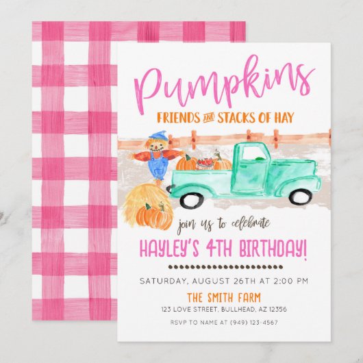 Girls Herfst Farmer Pumpkin Patch Old Truck Kaart (Voorkant / Achterkant)