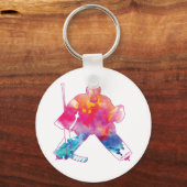 Girls Hockey Goalie Waterverf Sleutelhanger (Voorkant)