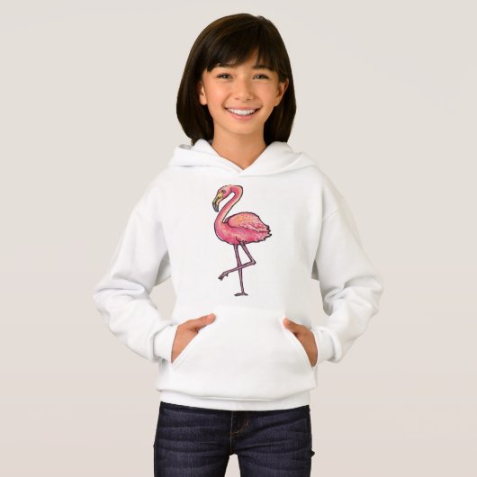 Girl's Hooded Pullover - Flamingo (Voorkant volledig)