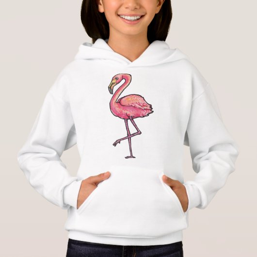 Girl's Hooded Pullover - Flamingo (Voorkant)