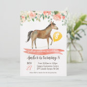 Girls Horse Birthday Party Invitation Kaart (Staand voorkant)