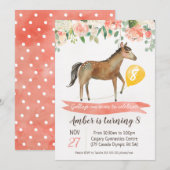 Girls Horse Birthday Party Invitation Kaart (Voorkant / Achterkant)