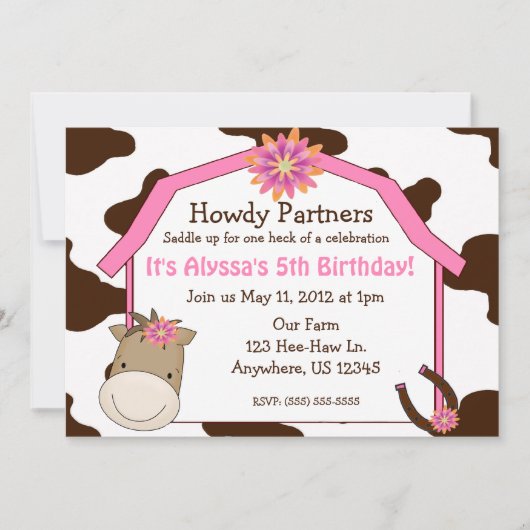 Girls Horse met Barn Birthday Invitation Kaart (Voorkant)