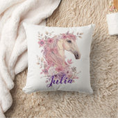 Girls Horse Pony Pastel Floral Throw Pillow Kussen (Deken)