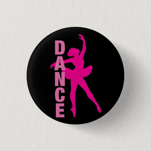 Girls Hot Pink Ballerina Dance Ronde Button 3,2 Cm (Voorkant)