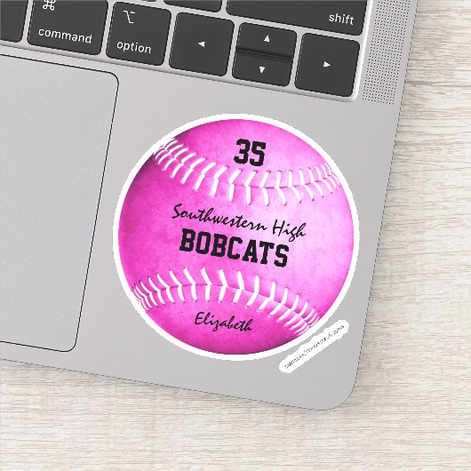girls hot pink softball custom team name sticker (Detail)