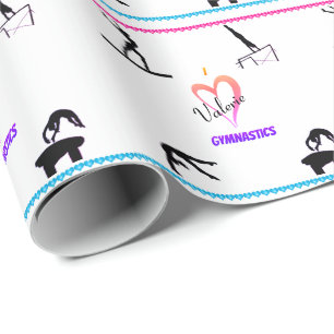 Girl's "I Love Gymnastics" Hearts Wrapping Paper Cadeaupapier