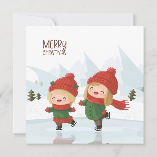 Girls ice skating at Christmas Feestdagenkaart (Voorkant)