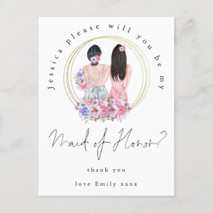 Girls Illustration Be My Maid of Honor-script Uitnodiging Briefkaart
