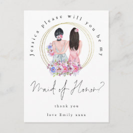 Girls Illustration Be My Maid of Honor-script Uitnodiging Briefkaart