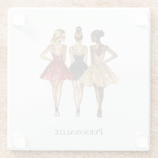 Girls in Glam Gold Black Red Dresses Glazen Onderzetter (Achterkant)