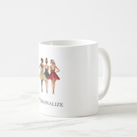 Girls in Glam Gold Black Red Dresses Koffiemok (Voorkant rechts)