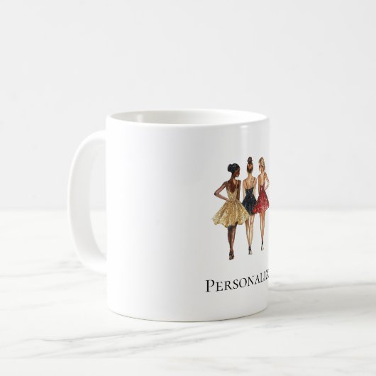 Girls in Glam Gold Black Red Dresses Koffiemok (Voorkant links)