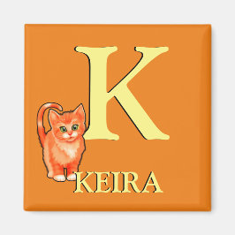 Girl's initiaal kitten fridge magnet