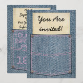 Girls Jeans Pocket Birthday Party Invitations Kaart (Voorkant / Achterkant)