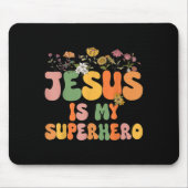 Girls Jesus Is My Superhero Christian Sister God T Muismat (Voorkant)
