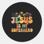 Girls Jesus Is My Superhero Christian Sister God T Ronde Sticker (Voorkant)