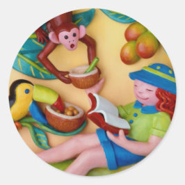 Girl's Jingle Safari Party Ronde Sticker