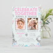 Girls Joint of Twins Winter Thmed Birthday Kaart (Staand voorkant)