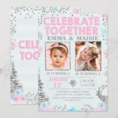 Girls Joint of Twins Winter Thmed Birthday Kaart (Voorkant / Achterkant)