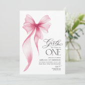 Girls just wanna be ONE 1st Birthday Pink Bow Kaart (Staand voorkant)