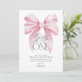 Girls just wanna be ONE 1st Birthday Pink Bow Kaart (Staand voorkant)