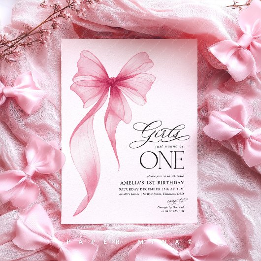 Girls just wanna be ONE 1st Birthday Pink Bow Kaart