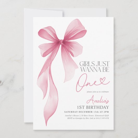 Girls just wanna be ONE! 1st Birthday Pink Bow Kaart (Voorkant)