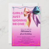 Girls Just Wanna Be One 80s 90s 1st Birthday Party Kaart (Voorkant)